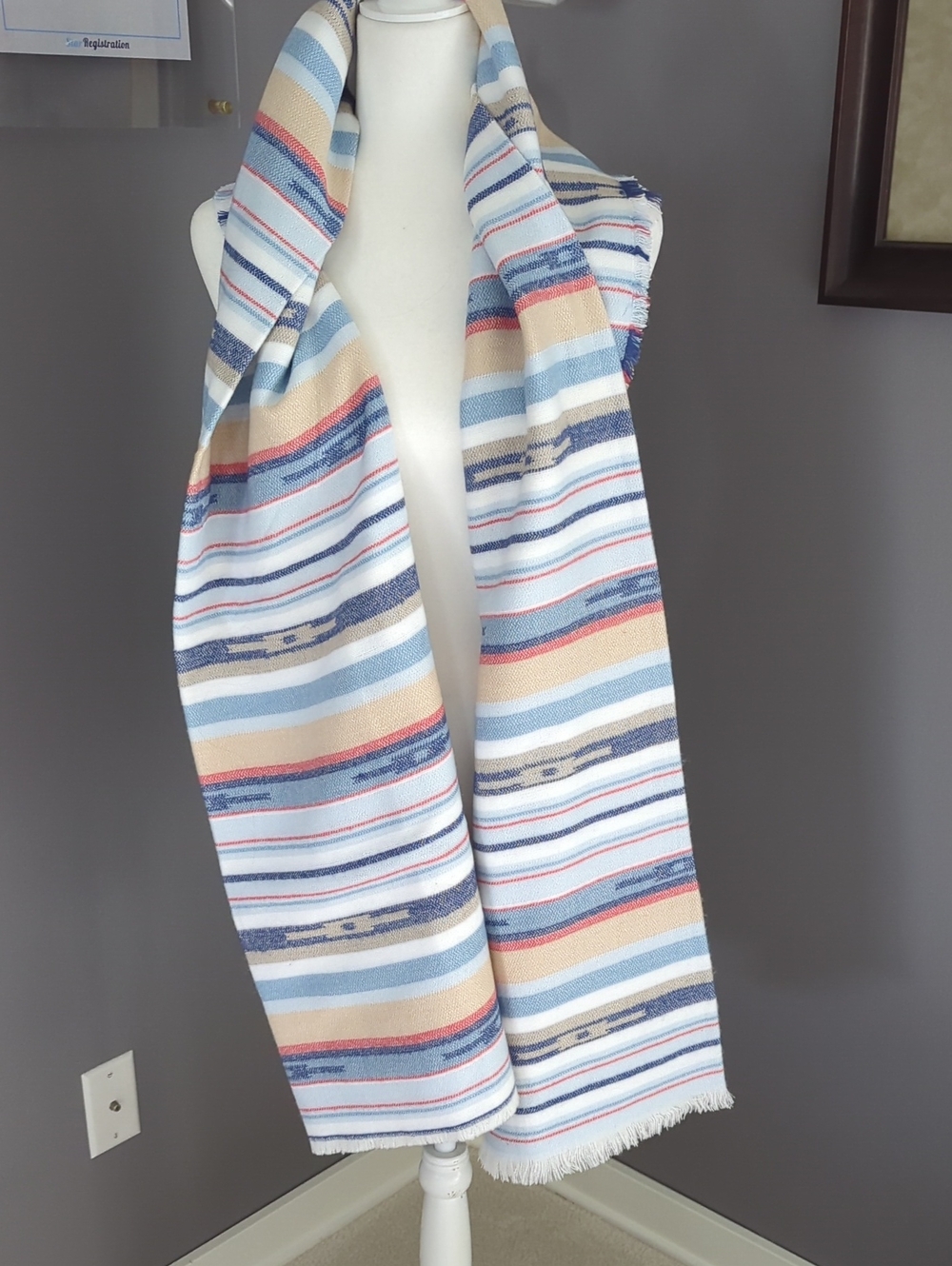 BCBGeneration Striped Scarf in Blue, Cream, Tan & Red